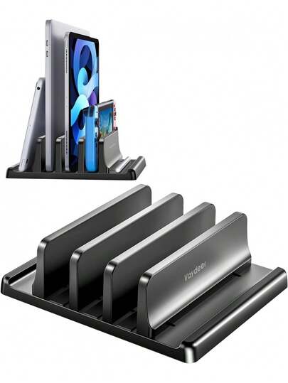 Vaydeer 3-Slot Vertical Laptop Stand, Laptop Computer Storage Rack, Made Of High-Quality ABS Plastic, 5-In-1 Design, Saves Desktop Space, Adjustable Desktop Organizer Rack, Suitable For All /Chromebook/Surface
