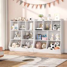 3-Tier Storage Cabinet With Open Shelves , 5 Open Shelves, 2 Tilted Bins, Perfect For Nursery, - White - View 6