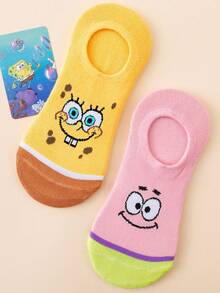 SpongeBob SquarePants 2/4/8雙彩色可愛卡通圖案加強趾尖與足跟舒適短襪，男女通用，四季適用，適合學校與戶外運動，夏冬皆宜，章魚款 - 彩色 - 查看 11