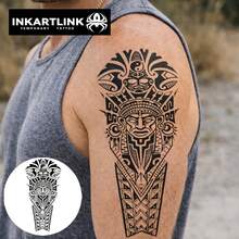 INKARTLINK 2pcs Mayan Style Symbolic Idol Decorative Temporary Tattoos, Waterproof Body Art Tattoos, Long-Lasting 1-2 Weeks, Suitable For Both Men And Women, Essential For Trendsetters And Parties - Black - View 7