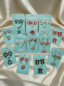 OBOVAY 1 Set/5 Sets/10 Sets Sommer Mode Edelstahl Ohrring und Halskette Set. Vintage Stil und süßer cooler Stil. Perfekt für den täglichen Arbeitsweg von Frauen, Strandurlaub, Date Party, Feiertagsgeschenk, Muttertagsgeschenk, sowie Sportveranstaltungen oder Filmvorführungen. - Zufälliger Stil - Übersicht 7