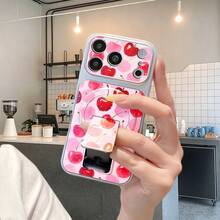 1pc Fashionable Silver Cherry Drop Pattern Phone Case, Anti-Fall, Full Coverage, Precise Cutouts, Minimalist & Stylish Design, Suitable For IPhone, Protective, Ideal Choice For Fashion Enthusiasts - Silver - View 6