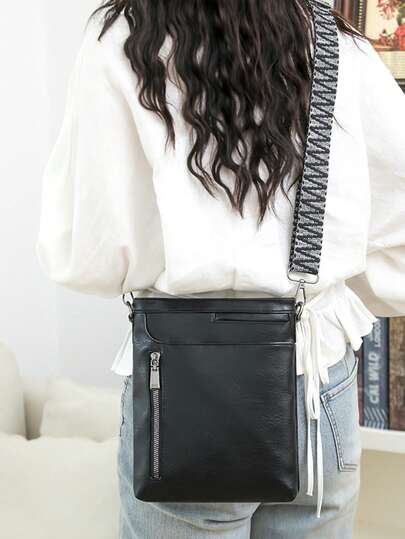 Unisex Retro Fashion Wide Strap Shoulder Crossbody Bag, Multi-Layer Small Square Bag For Daily Outing And Shopping
