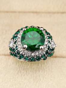 1 chiếc nhẫn nam thời trang cao cấp đính đá Zirconia xanh bóng, quà tặng trang sức cho đám cưới, lễ đính hôn, tiệc tùng. - Bạc - Xem 14
