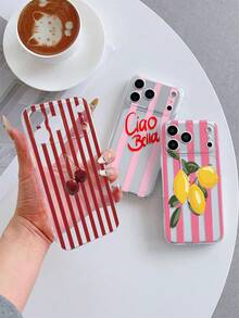 Bộ 3 ốp lưng điện thoại TPU mềm trong suốt chống rơi, họa tiết sọc, sọc hồng, chữ hoa anh đào và chanh, phù hợp với 17/17Pro/17ProMax/16/16Pro/16ProMax/15/15Pro/15ProMax/14/13/12/11 - Nhiều màu - Xem 2