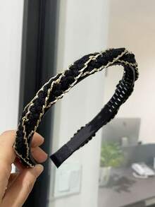 1条女士黑金线编织发带，优雅秋冬编织发带，略微凸起的皇冠设计使脸型看起来更小，适合日常佩戴、派对和晚宴。 - 彩色 - 查看 3