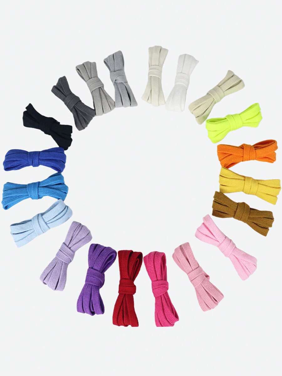 Solid Color Thick Double-Layer Woven Shoelaces, Classic Versatile Sports Shoes Laces For Men And Women, Polyester Woven Shoelaces - Multicolor - View 1