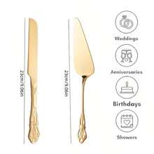 2pcs Wedding Cake Knife And Server Set, Gold Stainless Steel Cake Pie Serving Set Gift Cake Cutting Set For Wedding, Birthday, Parties And Events,Holiday,Serving Dishes For Guests,Party Supply,Kitchen Accessories,Kitchen Gadgets,Festival Gifts - View 4
