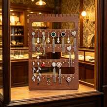 Wooden Jewelry Display Stand, Earring Organizer Rack, Multi-Layer Earring Necklace Ring Storage Holder, Home & Retail Store Decor - Brown - View 5