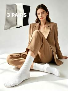 3 đôi tất unisex màu đen trắng xám kẻ sọc dọc, kiểu dáng cổ điển dễ phối đồ, đa năng cho mùa xuân, hè, thu, đi chơi, đi làm, học sinh, phong cách tối giản châu Âu và Mỹ. - Nhiều màu - Xem 1