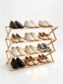 4-Tier Natural Bamboo Foldable Shoe Rack, Space-Saving Standalone Shoe Organizer Shelf, Multi-Layer Storage Rack For Entryway, Hallway, Bedroom, Closet, Easy Assembly No Tools Required - Apricot - View 3