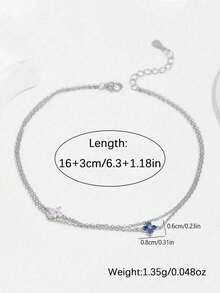 1 chiếc vòng tay hình cỏ bốn lá bằng bạc 925 dễ thương và ngọt ngào, đính đá Cubic Zirconia màu xanh và hồng, món quà sang trọng dành cho Ngày của Mẹ. - Bạc - Xem 3