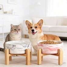 带支架的加高猫碗/陶瓷狗碗，适用于小型和中型犬，可作食物和水碗，加重宠物喂食碗，大理石纹陶瓷狗碗 - 400毫升 - 查看 1