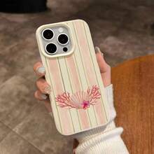 1pc TPU Material Fresh Green Striped Coral Shell Pattern Phone Case Suitable For IPhone 17 Pro Max/17/16 Pro Max/15/13/12/11, S20 FE/A15/S24/A55, Note 11/Note 12/Note 13 Pro, Full Coverage Anti-Drop Soft Protective Phone Cover - White - View 4