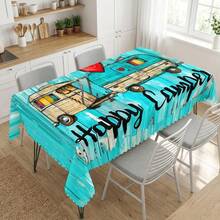 1pc Retro Camping Trailer Print Polyester Tablecloth, Suitable For Kitchen, Dining Room, Holiday, Party, Banquet Table Decor - Multicolor - View 8