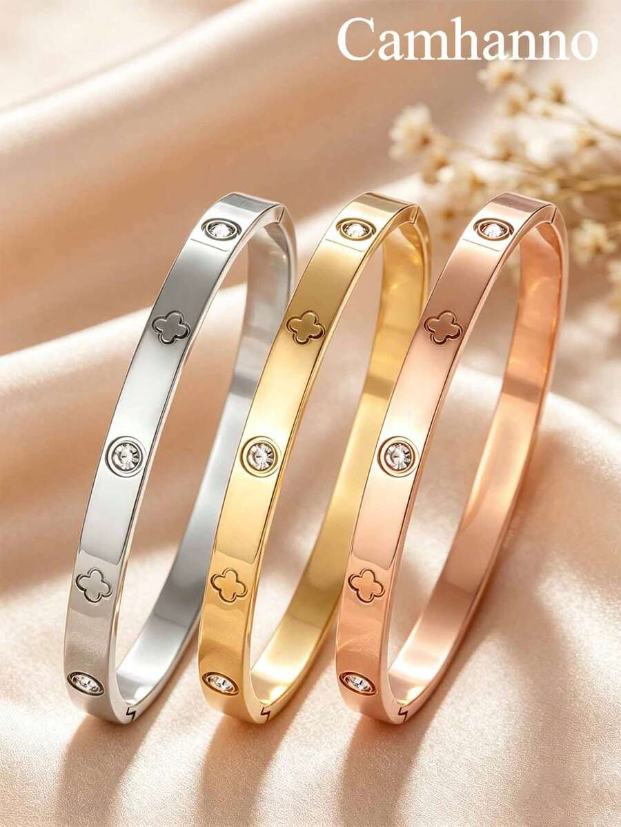 Camhanno 3件套经典手镯,安全扣设计,耐用电镀工艺,适合送给女友/闺蜜,简约百搭风格 - 彩色 - 查看 1