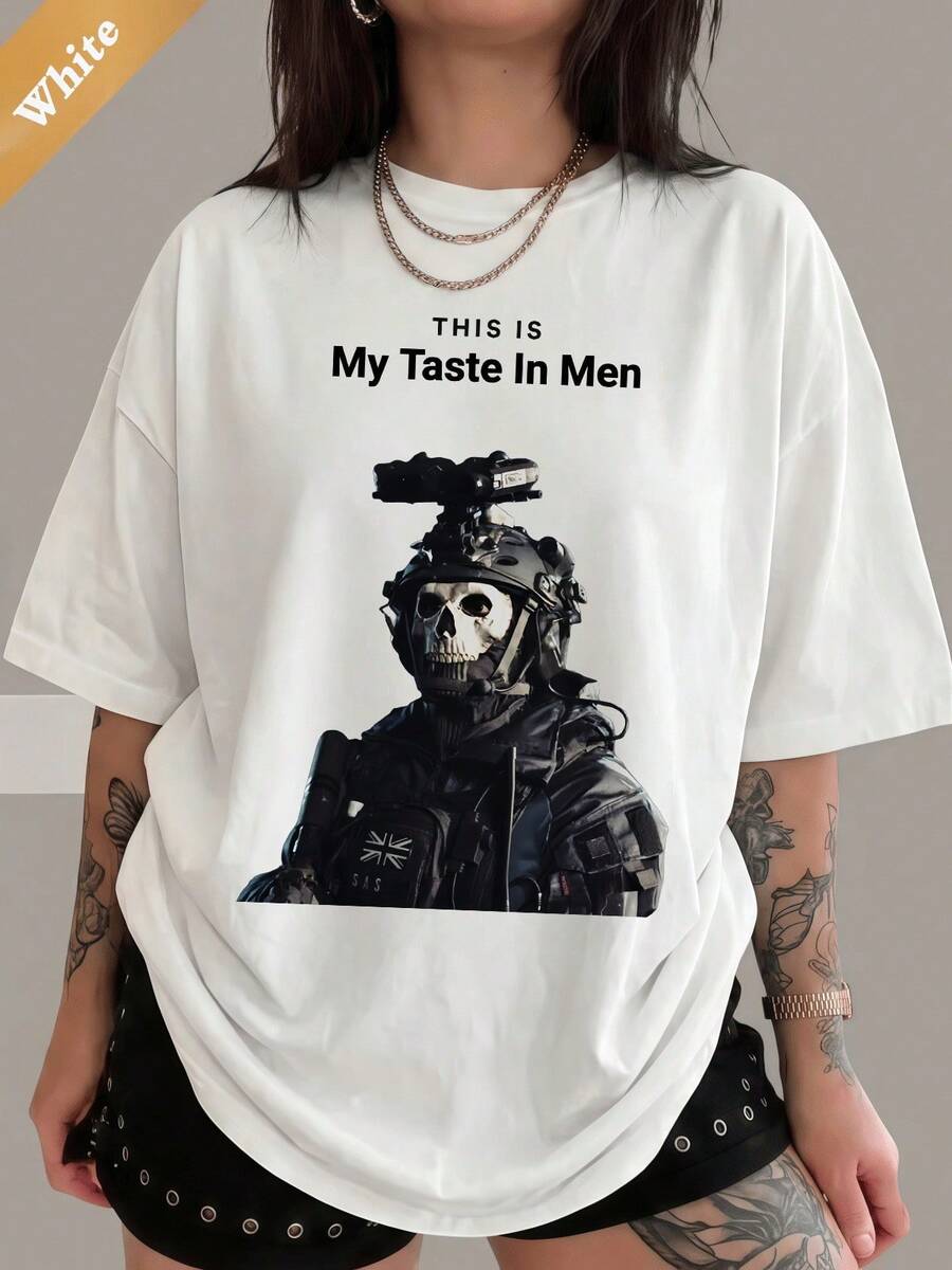 Ghost This Is My Taste In Men T-Shirt, Simon Riley SAS Graphic Tee, 100% Cotton Casual Short Sleeve Unisex Top For Gamers - White - View 1