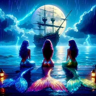 1pc Mermaid Sisters Diamond Painting Set, 5D Diamond Art Kit, Frameless Design, Diamond Painting Art Craft, Home Wall Decor, Exquisite Gift