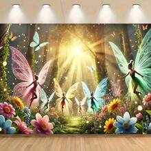 1件派對橫幅，精美生日祝福仙女背景布，適用於房間、辦公室、戶外裝飾，完美適合節日派對、家居裝飾和攝影棚道具，節日裝飾 - 29 - 查看 4