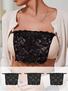 3pcs Elegant Floral Anti-Glare Bra Pads - Fashionable & Comfortable Padded Inserts, Lace Knit Lining, Suitable For Women, Back To School, Weddings, Etc. - Multicolor - View 2
