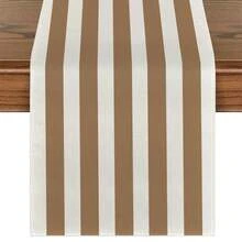 1pc Bohemian Style Minimalist Striped Pattern Table Runner, Textured Rectangular Tablecloth Suitable For Dining Table, Coffee Table, Home Decor, Durable Kitchen And Dining Room Decoration, Table Decor - Camel - View 11