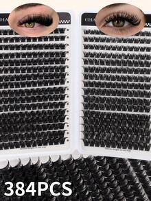 384/448 PCS Eyelashes Diy At Home,Soft And Natural Look Fake Lashes,Thick Fluffy Lashes.Summer False Eyelashes,Portable For Travel,East To Use For Daily Commuting,Night Party,Beach Vacation Lashes,Pool Party Waterproof Lashes. - D - View 4