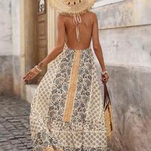Women's Backless Halter Dress With Cashew Flower Print, Suitable For Vacation,Vacation,Vacation Style,Going Out For Dating, Easter Dress Women,Casual Dresses For Women,Summer Holiday Outfits,Festival Dresses, Suitable For Spring/Summer Vacation Women Vacation Dress Boho Summer Dress Women Beach Long Dress,Holiday Shopping Dresses, School Outfits, Very Simple Attire, Women's Country Clothing, Office Attire, Old Money Attire, Teacher Attire, Date Attire, Graduation Season, Casual Dresses, - Caqui - Ver 3