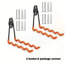 2pcs Heavy Duty Garage Storage Hooks, Wall Mounted Practical Garage Large Wave Hooks, Tool Storage Hanging Hooks For Suspending Heavy Ladders, Bicycles, Folding Chairs, Badminton Rackets, Cables, Hoses, Warehouse, Garage Hooks, Gardening Tools, Practical Tools, Hose Holder Organizer, Garage Storage Hanging Hooks - Orange - View 8