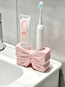 1pc Bowknot Toothbrush Holder, Bathroom Vanity Toothbrush And Toothpaste Holder, Storage Rack Base. - Multicolor - View 5