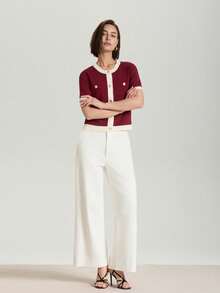Áo khoác cardigan tay ngắn phối màu dành cho nữ, kiểu dáng thường ngày, đa năng, thích hợp mặc hàng ngày. - Đỏ và trắng - Xem 7