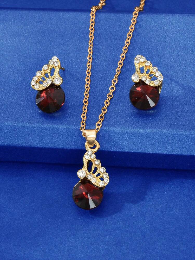 3pcs Rhinestone Butterfly Decor Jewelry Set