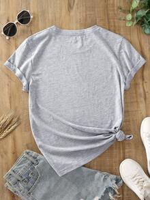 T-shirt côtelé en coton pour femmes, t-shirt graphique "NON CURARTI DI ME", style universitaire, nouveau vêtement de sport pour femmes pour le printemps/été, Top élastique court et serré en gris, mode drapée, doux et respirant - Frêne fleuri - Voir 2