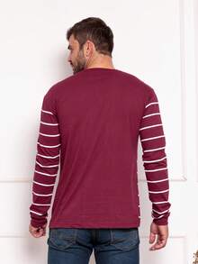 Men's Long-Sleeved V-Neck T-Shirt - 酒紅色 - 查看 2