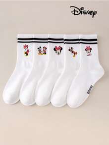 1/5 Đôi tất hình nhân vật hoạt hình Minnie Mouse & Mickey Mouse của Disney, màu trắng, mỏng, thoáng khí, thấm hút mồ hôi, chống trơn trượt, thoải mái, kiểu dáng retro dễ thương, phù hợp cho mặc hàng ngày, đi học, đi nghỉ mát, làm quà sinh nhật. - Nhiều màu - Xem 5