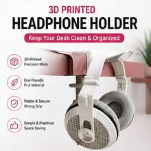 3D Printed Desk Headphone Holder Clamp, Adjustable Under-Desk Hook, PLA Minimalist Headset Stand, Space Saving Organizer - Multicolor - View 1