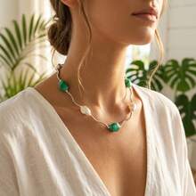 1pc Asymmetrical Silver Faux Stone Necklace - Minimalist Fashion Accessory - Elegant For Daily Wear, Dates, Vacation, Beach, Festivals - Multicolor - View 7