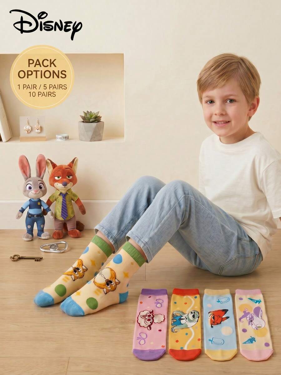 1/5/10 Đôi tất hoạt hình Disney dành cho trẻ em, tất cổ ngắn in hình động vật Zootopia, tất thường ngày dễ thương, mềm mại và thoáng khí cho bé trai và bé gái. - Nhiều màu - Xem 1