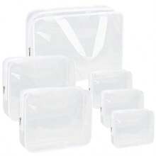 APREUTY - Bolsas de maquillaje s aprobadas por la TSA - Juego de 6 bolsas de maquillaje cosmético de PVC con asa de cierre bolsa portátil para equipaje de viaje organización de día festivo brillante - Blanco brillante6 piezas L  M  S - Ver 2