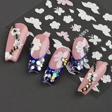 5D Embossed White Flower Nail Stickers, Self-Adhesive Floral & Butterfly Nail Art Decals, Elegant Pink & White Flower Nail Decorations For Romantic Manicure, Spring Summer Flower Slider Nail Decoration Nail Art Supplies - Multicolor - View 5