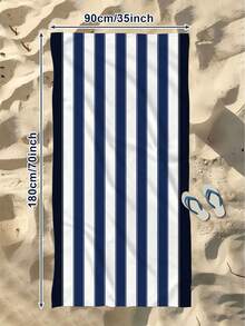 1 pièce Serviette de plage rayée minimaliste, serviette de plage rayée colorée, serviette de plage de grande taille, serviette de plage rayée douce et absorbante, convient pour les voyages, les vacances, les sports, la salle de bain, la piscine et le camping, serviette de voyage moderne essentielle avec une forte absorption d'eau - bleu indigo - Voir 12