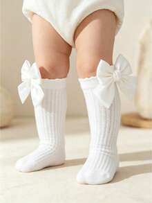 3 Pairs Baby Girls' Sweet Cute Bow Decor Breathable Mesh Anti-Mosquito High Socks, Cotton Material, Suitable For Girls Daily Wear In Spring And Summer - Multicolor - View 7