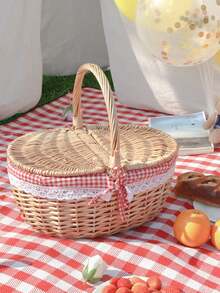 Handwoven Willow Picnic Basket With Handle, Dual Lid Food & Fruit Storage Basket, Suitable For Holiday Camping Shopping Home Decor Wedding Arrangement, Pure Natural Handcrafted Willow Weave - Covered - View 19
