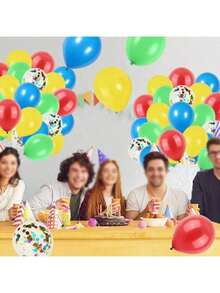 45 Stücke 10 Zoll grüne rote gelbe blaue Ballons, Konfetti Helium Latex Ballons für Karneval, Superhelden Party, Geburtstag, Babyparty, Hochzeit, Party Dekoration - Satz - Übersicht 3