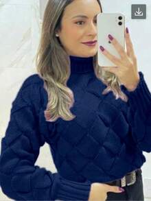 TRICOZHU Women's Blouse CORA HIGH THICK WAVE WINTER KNIT Long-Sleeved Blouse FASHION 2023 - 藏蓝色 - 查看 2