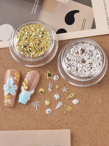 金色可爱海洋动物美甲饰品 Y2K 海洋岛屿风格贝壳海星海螺美甲设计夏季度假美甲饰品水钻装饰 - 金色 - 查看 7