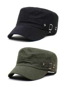 1 pieza Gorra militar unisex decorada con remaches, gorra de béisbol de tapa plana, ala ajustable de 3 posiciones, uso casual al aire libre, verano, playa, vacaciones - Multicolor - Ver 21