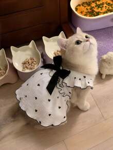 1pc Pet Dress, Spring//Cat Clothes For Teddy, Poodle, Bichon Frise, Cute Romantic Heart Strap Ruffle Dress, Soft Fabric Suitable For Medium/Small Pets - Black - View 12