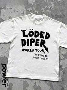 T-shirt en coton décontracté à motif imprimé  -verso LODED DIPER pour hommes, 100% coton, t-shirt col rond unisexe pour l'été - style de rue vintage unisexe, t-shirt ample en coton à manches - Blanc 2 - Voir 1