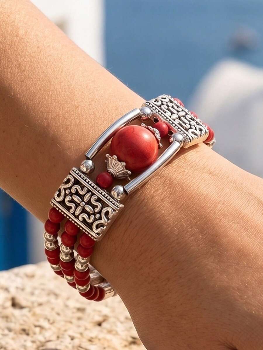 1 chiếc vòng tay ngọc lam kiểu Bohemian cổ điển - Màu đỏ mới - Xem 1