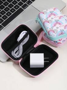Rainbow Print Portable Cable Organizer Bag, Electronic Accessory Storage Pouch, Suitable For Data Cables, Earphones And Chargers, Travel Carry Pouch - Multicolor - View 2